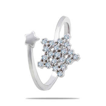 Silver Shine 92.5 Sterling Silver Star Diamond Ring for Women & Girls